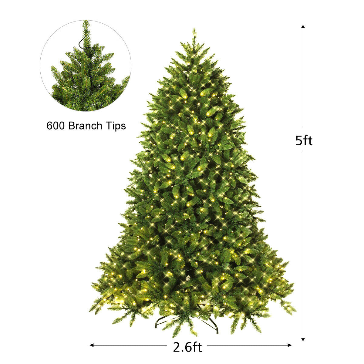 Premium Hinged Artificial Fir Christmas Tree with LED Lights, 5ft tall, DirectDeals on Tampa Home & Garden Store