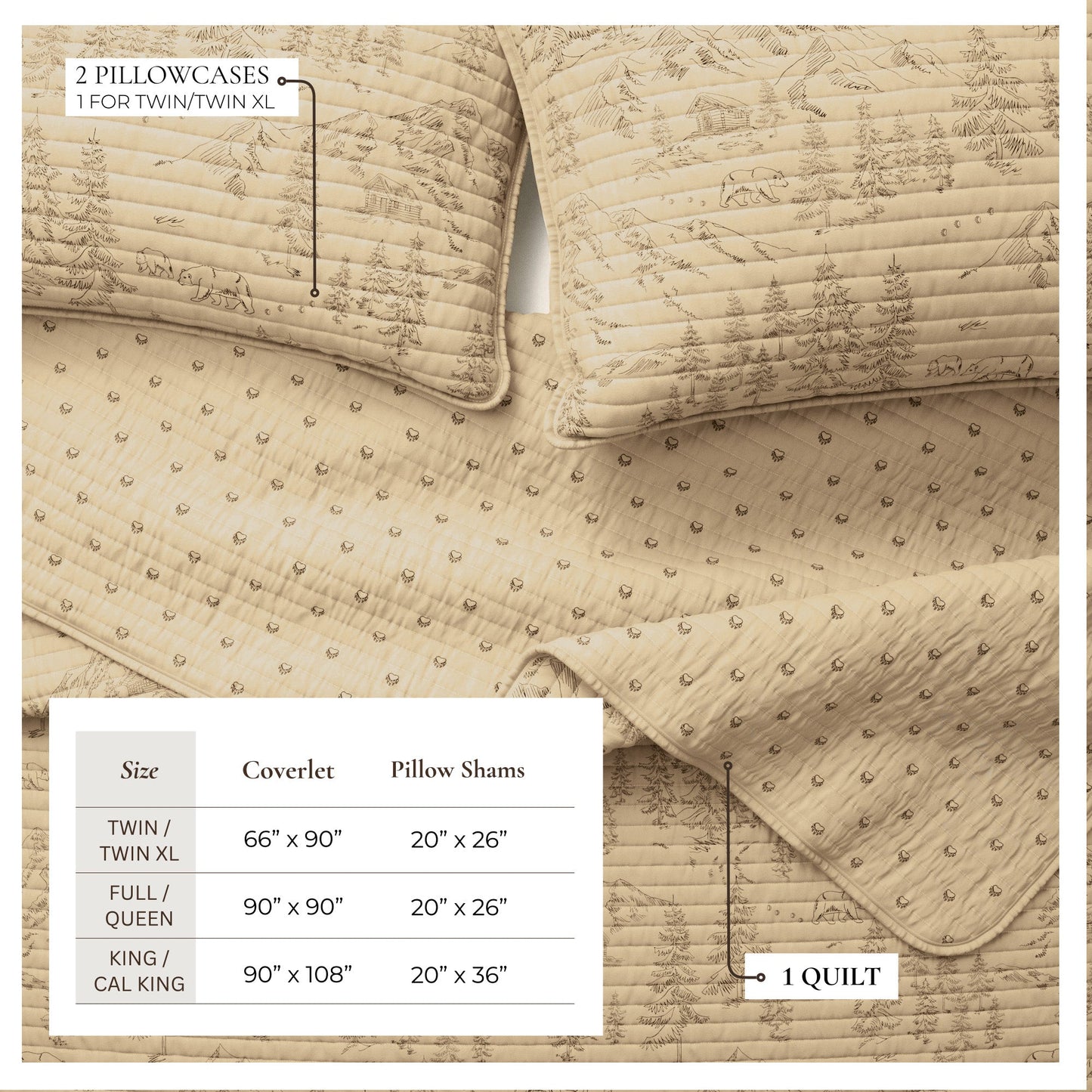 Lodge Bear And Mountain Quilt Set For Winter