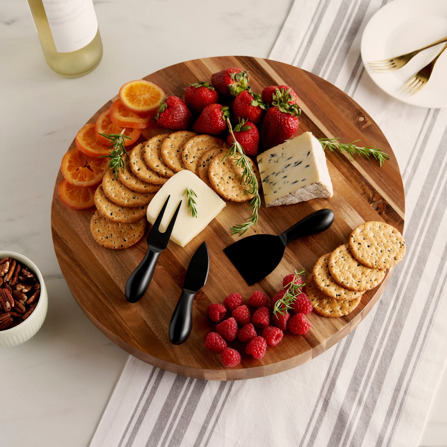 Acacia Wooden Footed Cheese and Knife Set