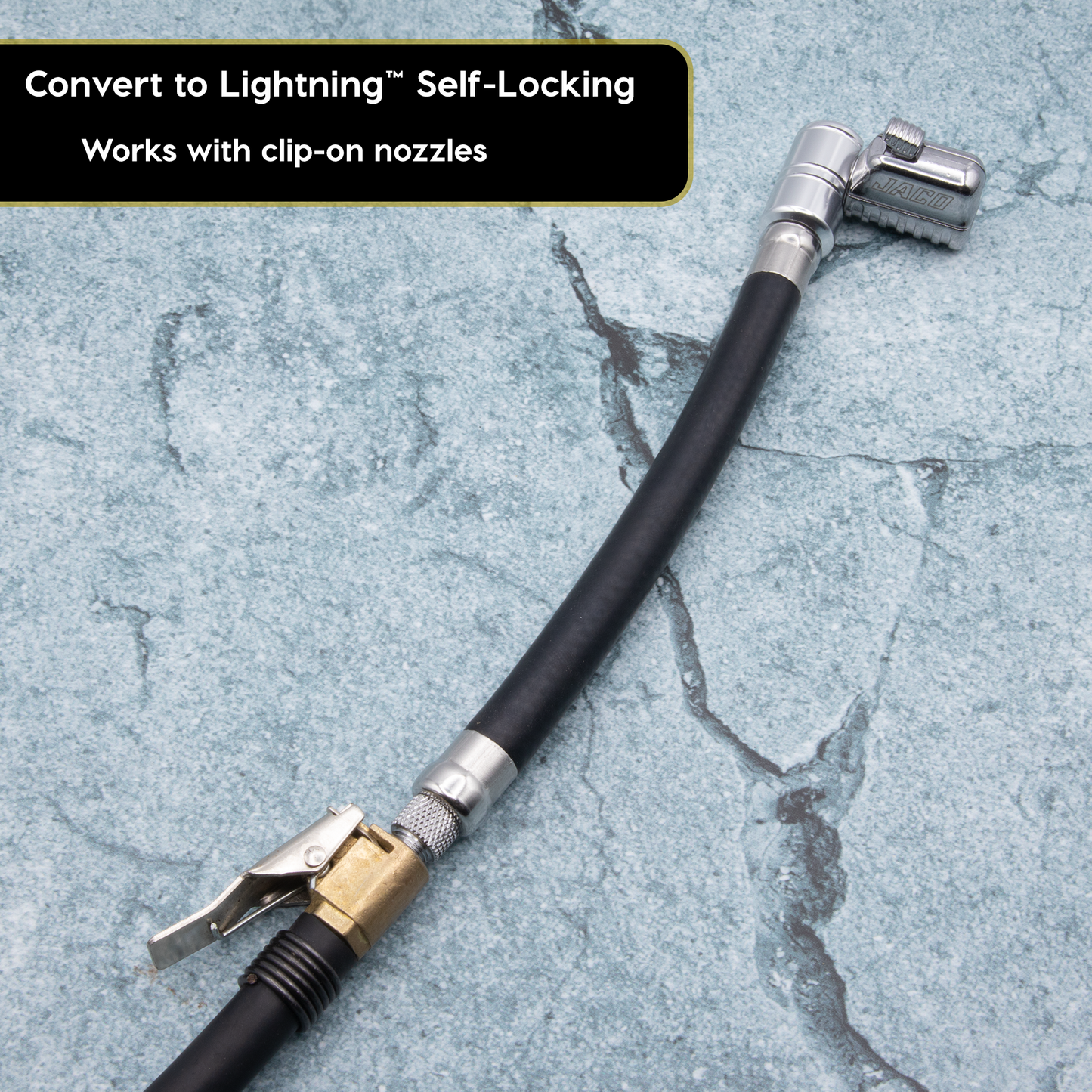 Rallonge de tuyau de gonflage Lightning L2X avec embout autobloquant | Adaptateur de tuyau d'air verrouillable breveté pour pompes à pneus (flux ouvert)