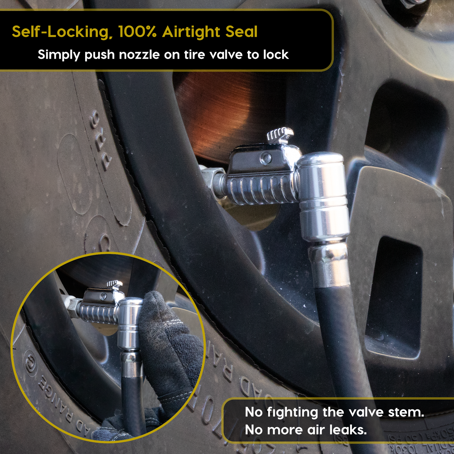 Rallonge de tuyau de gonflage Lightning L2X avec embout autobloquant | Adaptateur de tuyau d'air verrouillable breveté pour pompes à pneus (flux ouvert)