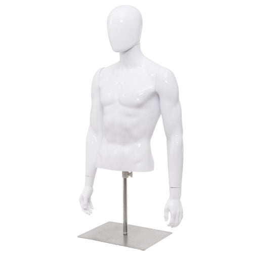 Maniquí de Plástico Hombre Medio Cuerpo con Cabeza Giratoria y Base
