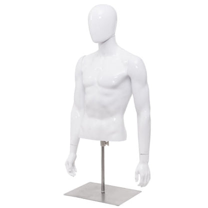 Maniquí de Plástico Hombre Medio Cuerpo con Cabeza Giratoria y Base