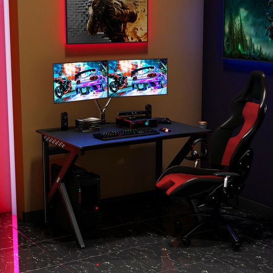 K-Shaped Gaming Desk with Cup Holder Headphone - Tampa Home & Garden Store