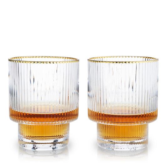 A Set of Two Gold Rimmed Crystal Tumblers