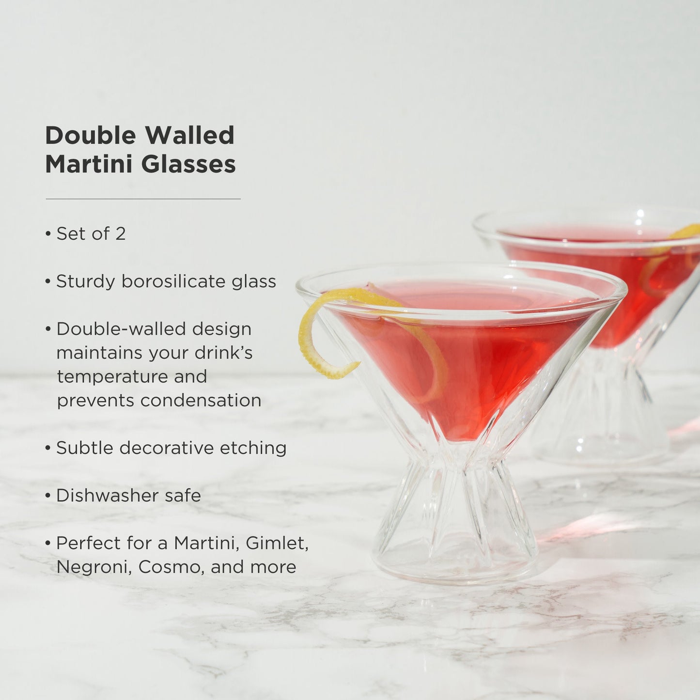 Pair of Stemless Double Walled Martini Glasses