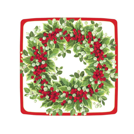 Holly and Berry Wreath Paper Salad & Dessert Plates
