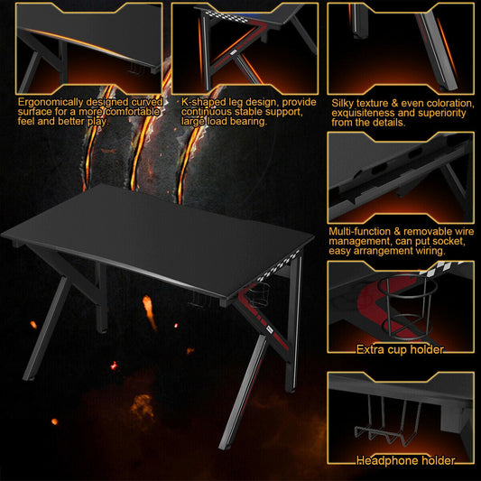 K-Shaped Gaming Desk with Cup Holder Headphone - Tampa Home & Garden Store