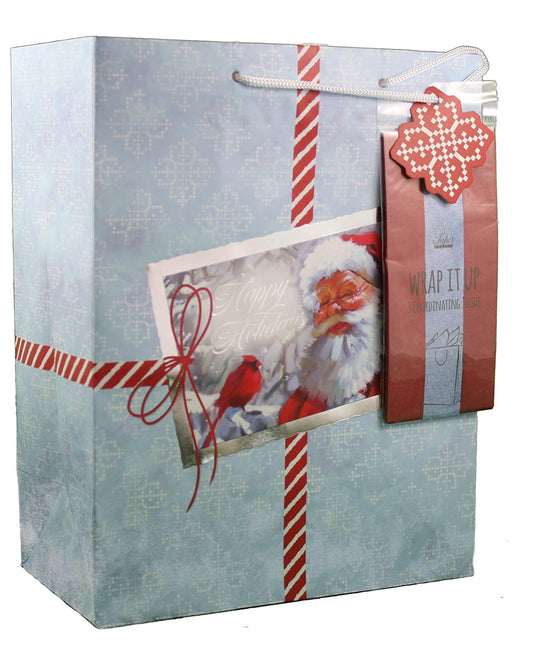 Grand sac cadeau avec papier de soie - Père Noël et cardinal