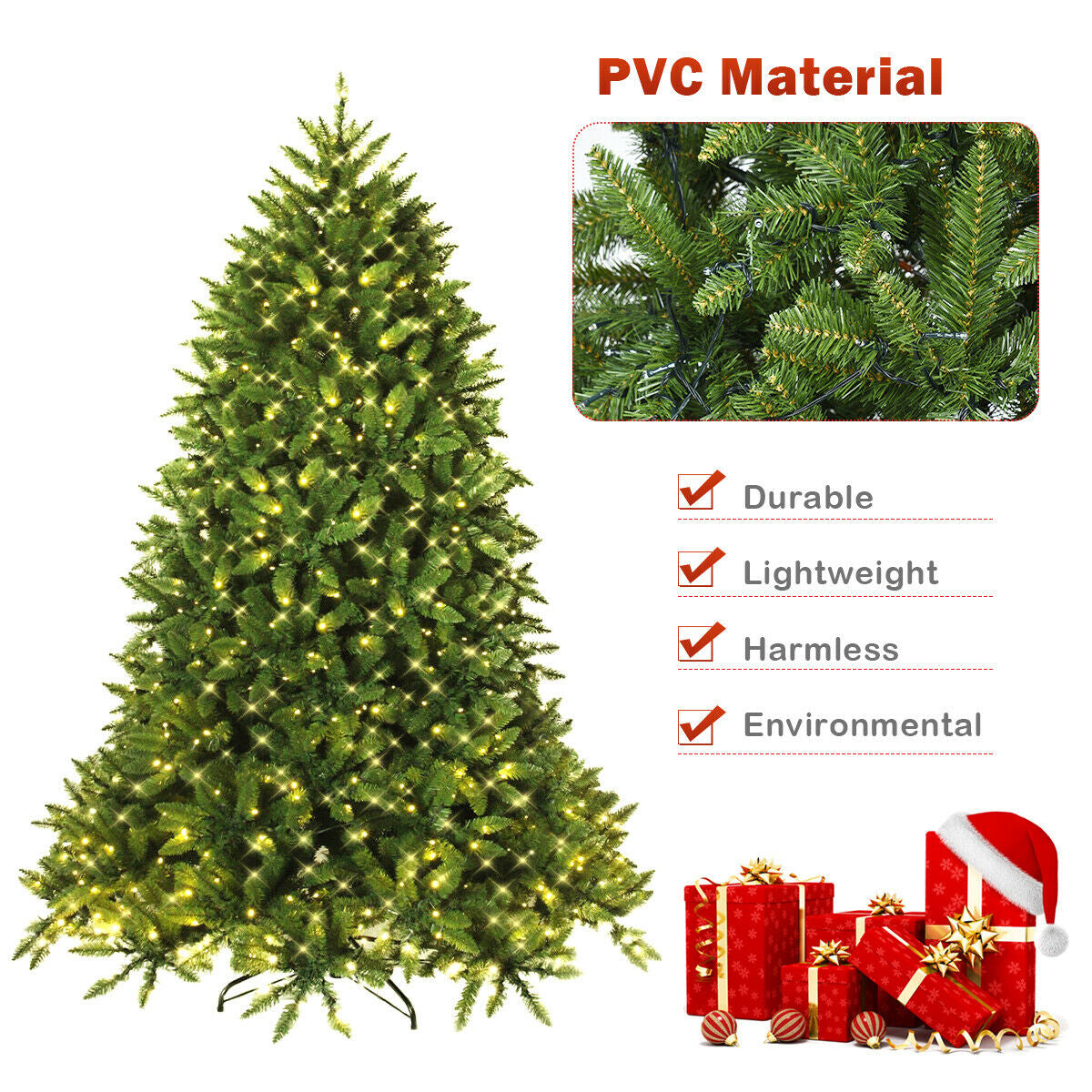 DirectDeals Premium Hinged Artificial Fir Christmas Tree with LED lights, green PVC material on Tampa Home & Garden Store
