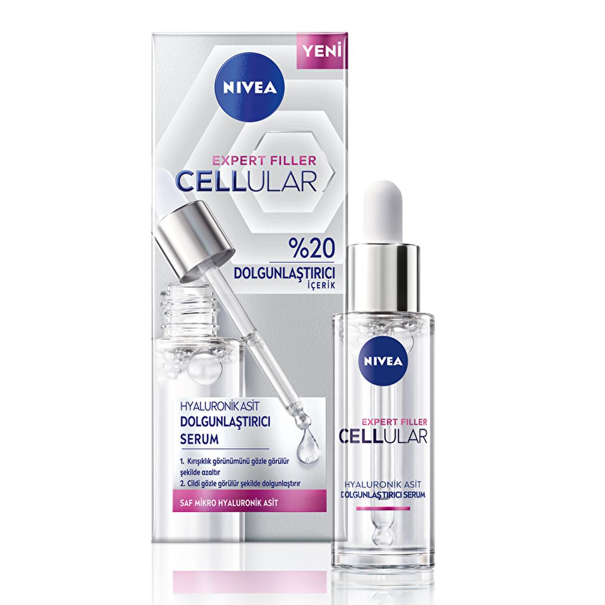 NIVEA Expert Filler Cellular Hyaluronic Acid Serum bottle and box with blue logo and dropper on Tampa Home & Garden Store