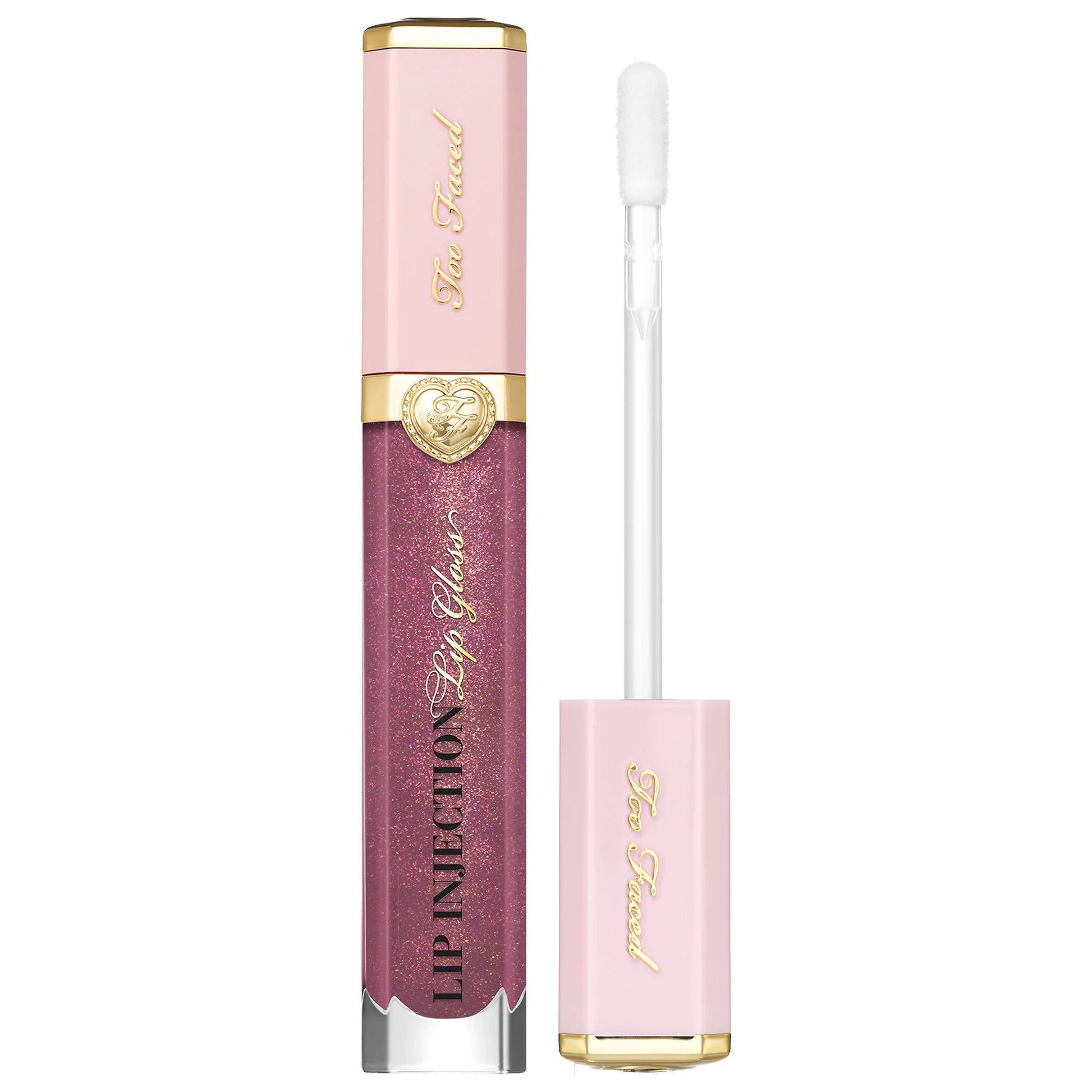 Too Faced Lip Injection Power Plumping Lip Gloss bottle with pink glittery tube and white wand on Tampa Home & Garden Store