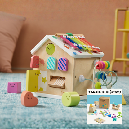 Brain & Hands Playset Montessori Box wooden baby activity toy with bead maze and xylophone roof on Tampa Home & Garden Store