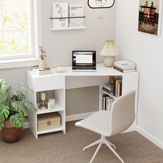 48 Inches L Shaped Corner Executive Computer Desk with Drawer-White - Tampa Home & Garden Store