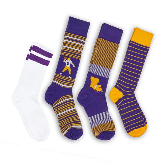 LA Mixed 4-Pack Bundle DeadSoxy team colorways socks; 4 colorway pairs with yellow accents on Tampa Home & Garden Store