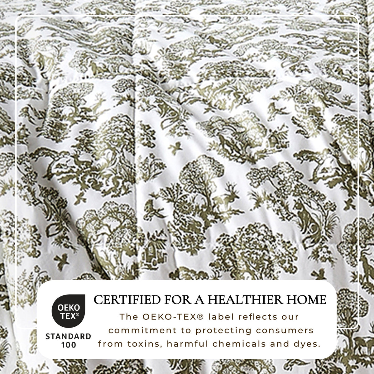 Reversible Christmas comforter and sham set, olive green botanical on white, Odette on Tampa Home & Garden Store