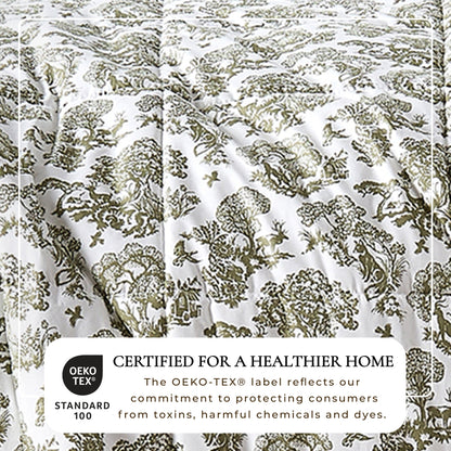 Reversible Christmas comforter and sham set, olive green botanical on white, Odette on Tampa Home & Garden Store
