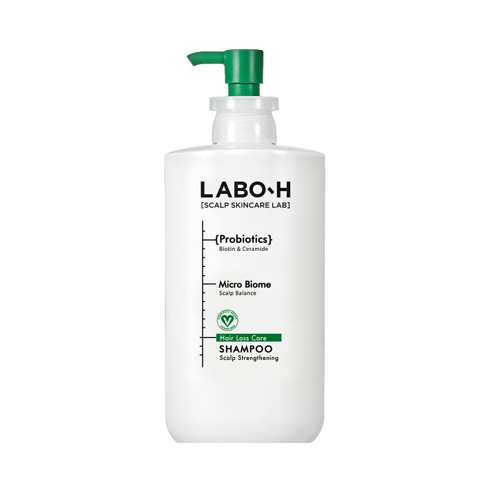 Shampoo LABO-H Hair Loss Relief 750ml by Seoulia, white bottle with green pump on Tampa Home & Garden Store