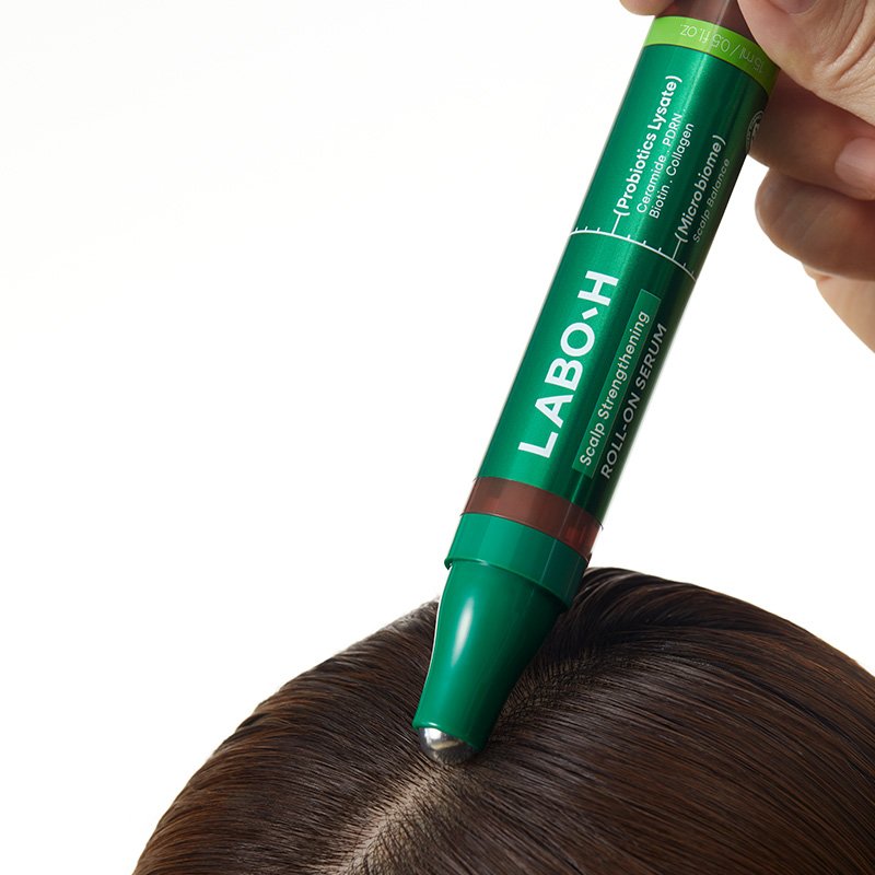 LABO-H Scalp Strengthening Roll-On Serum bottle in green for hair loss treatment by Seoulia on Tampa Home & Garden Store