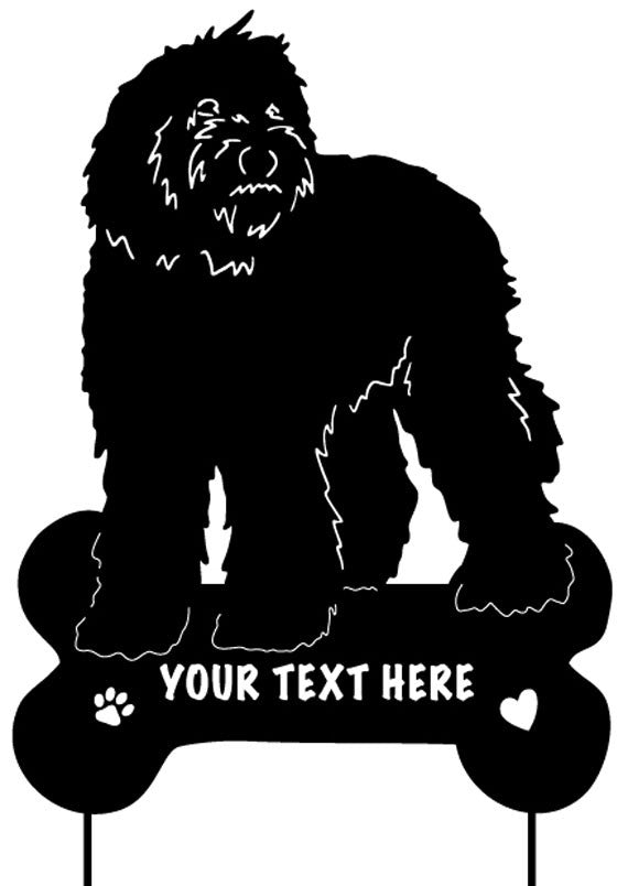 Labradoodle garden stake wall hanging, solid black, Rustica Ornamentals, customizable text on Tampa Home & Garden Store