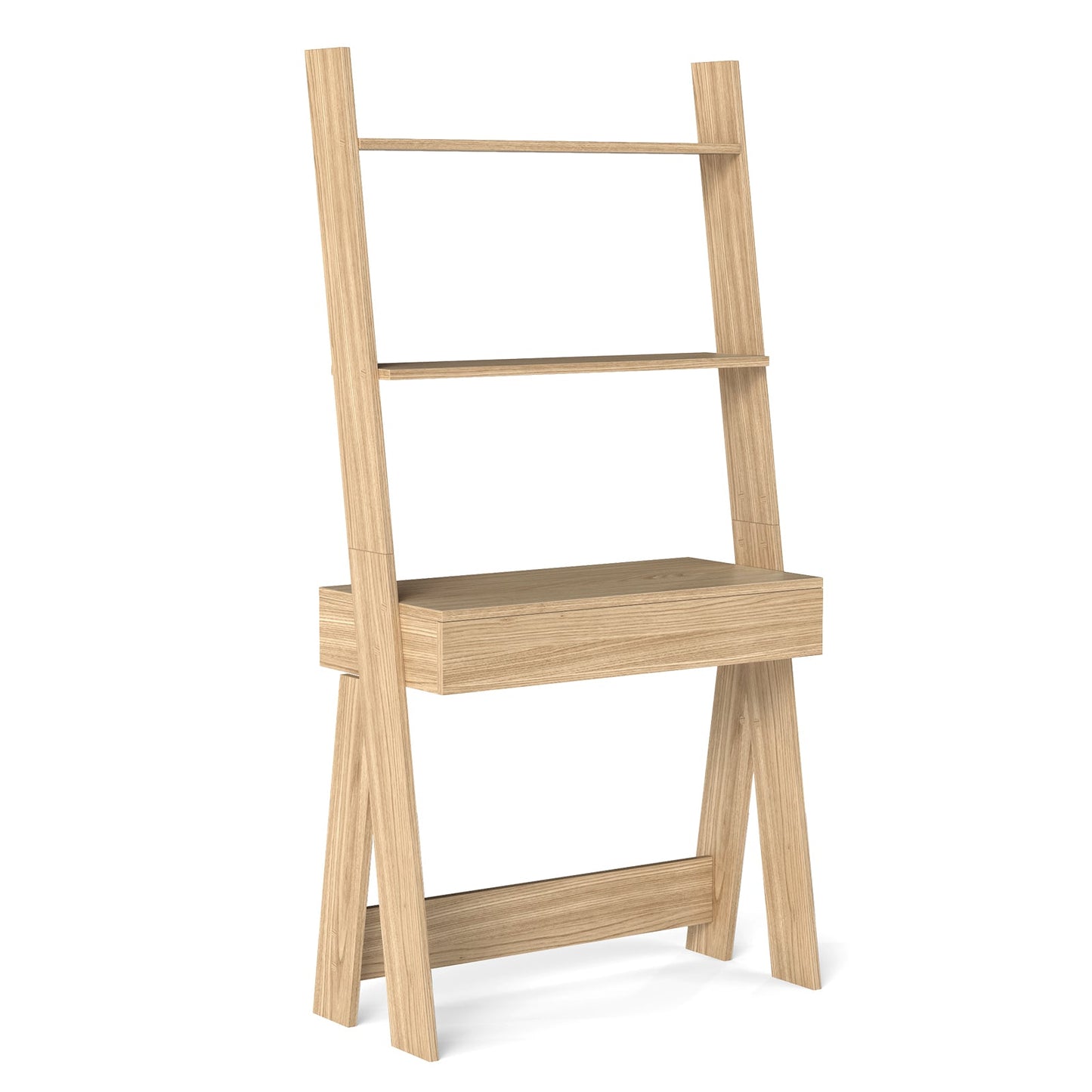 Ladder Shelf Desk with Countertop Drawer and Anti-Toppling Device-Oak