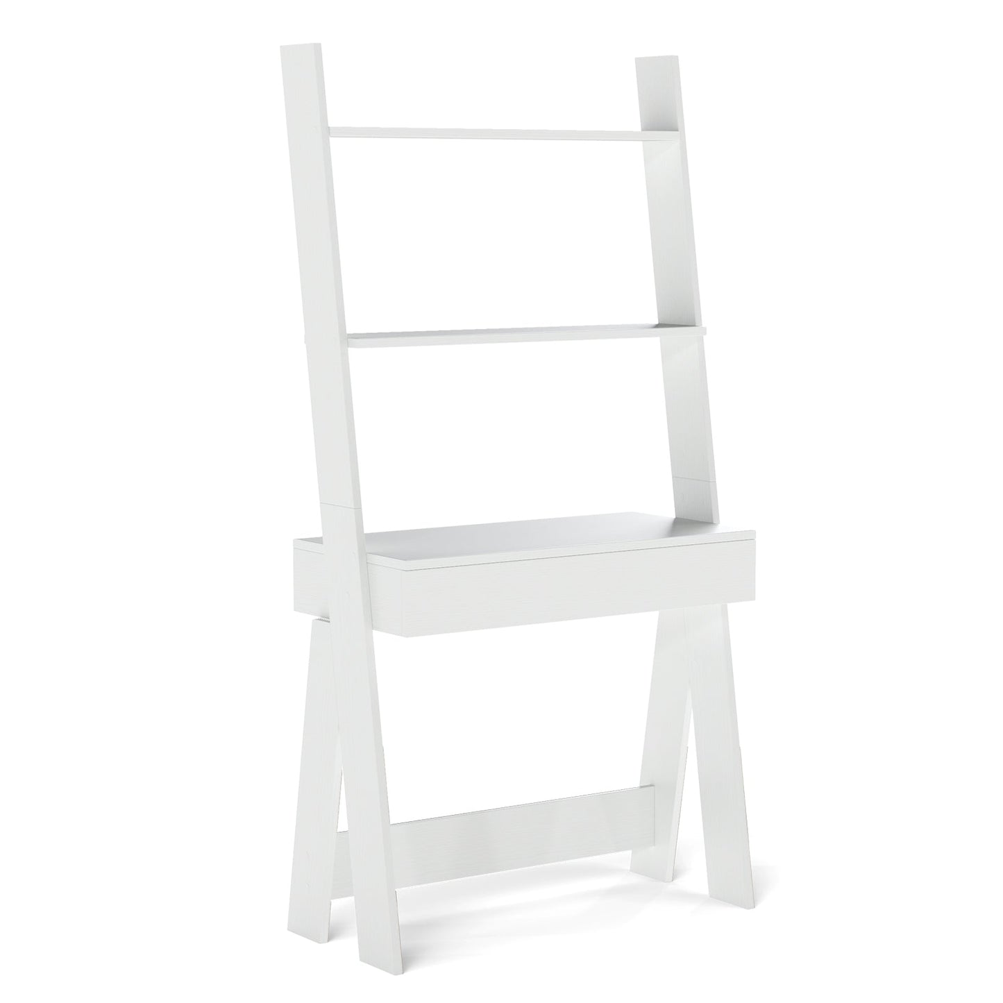 Ladder Shelf Desk with Countertop Drawer and Anti-Toppling Device-Oak