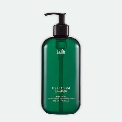 LADOR Herbalism Shampoo bottle, green 530ml with black pump, Seoulia logo on Tampa Home & Garden Store