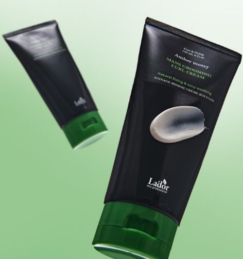 LADOR Curl Cream 180ml black tube with green cap, two tubes against a green gradient on Tampa Home & Garden Store