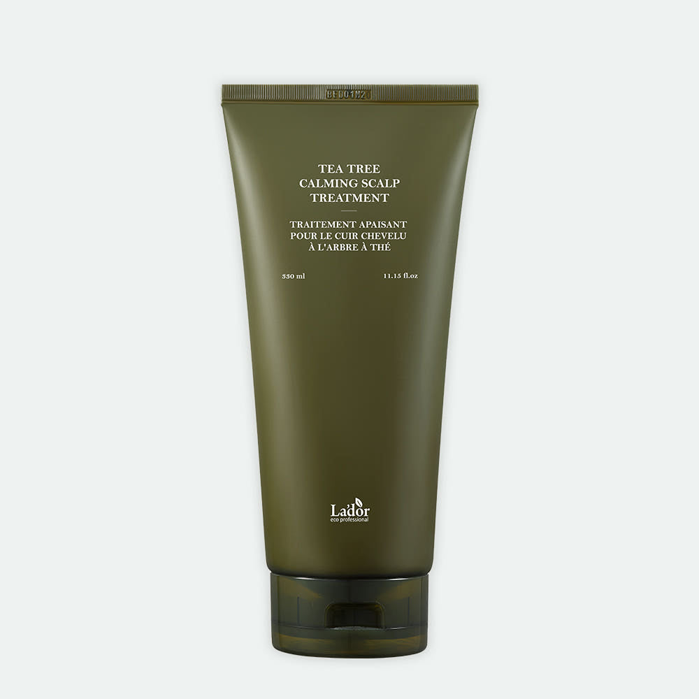 Lador Tea Tree Calming Scalp Treatment 330ml olive green tube hair treatment on Tampa Home & Garden Store