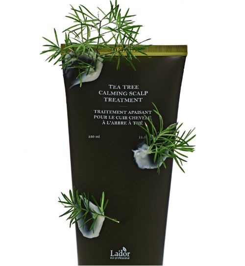 LADOR Tea Tree Calming Scalp Treatment tube, black with gold cap, 330ml hair treatment on Tampa Home & Garden Store