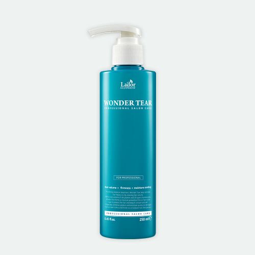 LADOR Wonder Tear 250ml hair treatment bottle with pump, teal blue plastic on Tampa Home & Garden Store