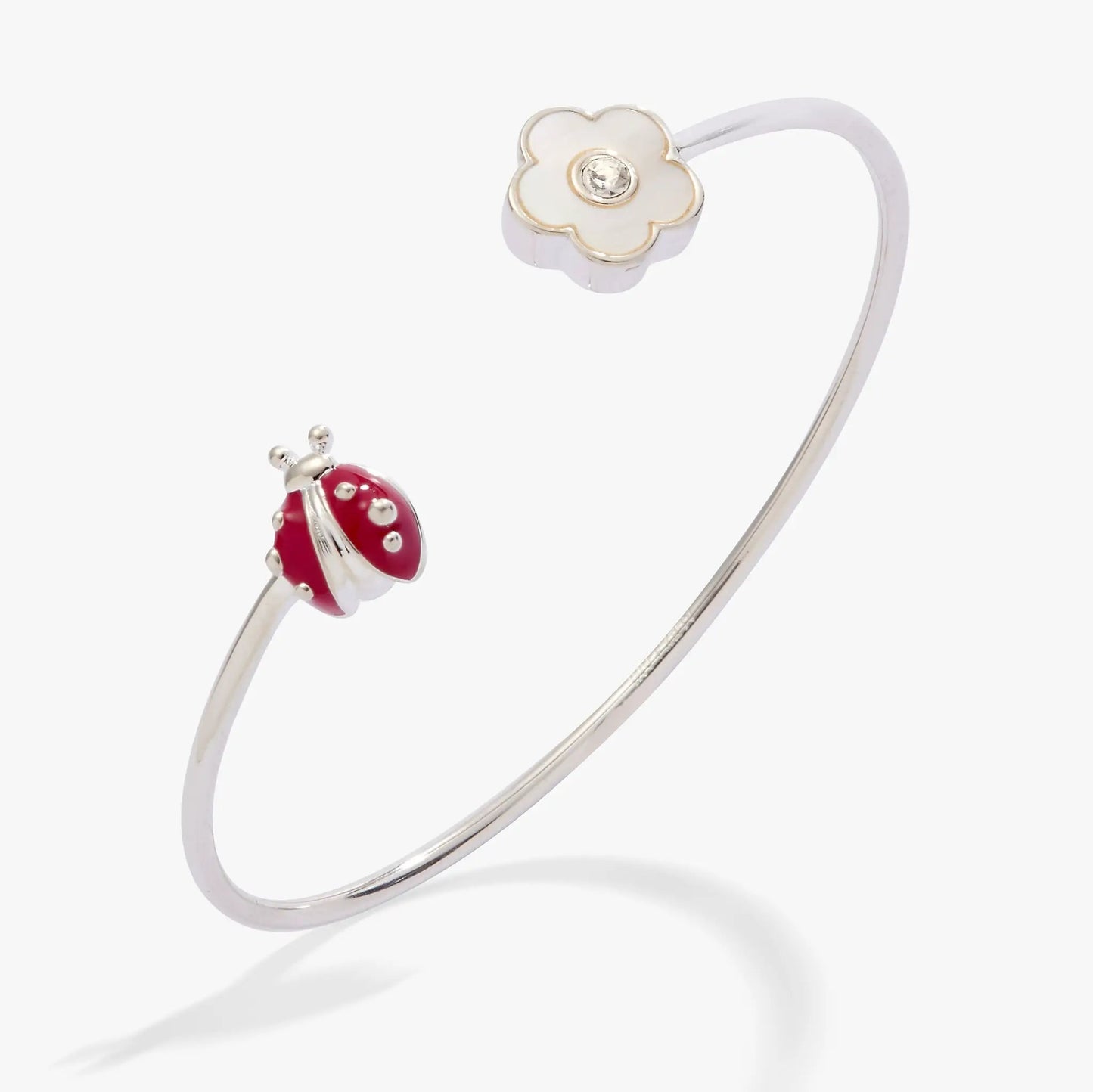 Bracelet Ladybug and Daisy Flex Cuff with silver-tone band and enamel daisies and ladybug charm on Tampa Home & Garden Store