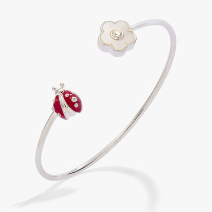 Bracelet Ladybug and Daisy Flex Cuff with silver-tone band and enamel daisies and ladybug charm on Tampa Home & Garden Store