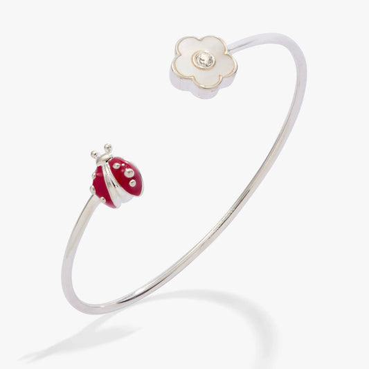 Bracelet Ladybug and Daisy Flex Cuff with silver-tone band and enamel daisies and ladybug charm on Tampa Home & Garden Store