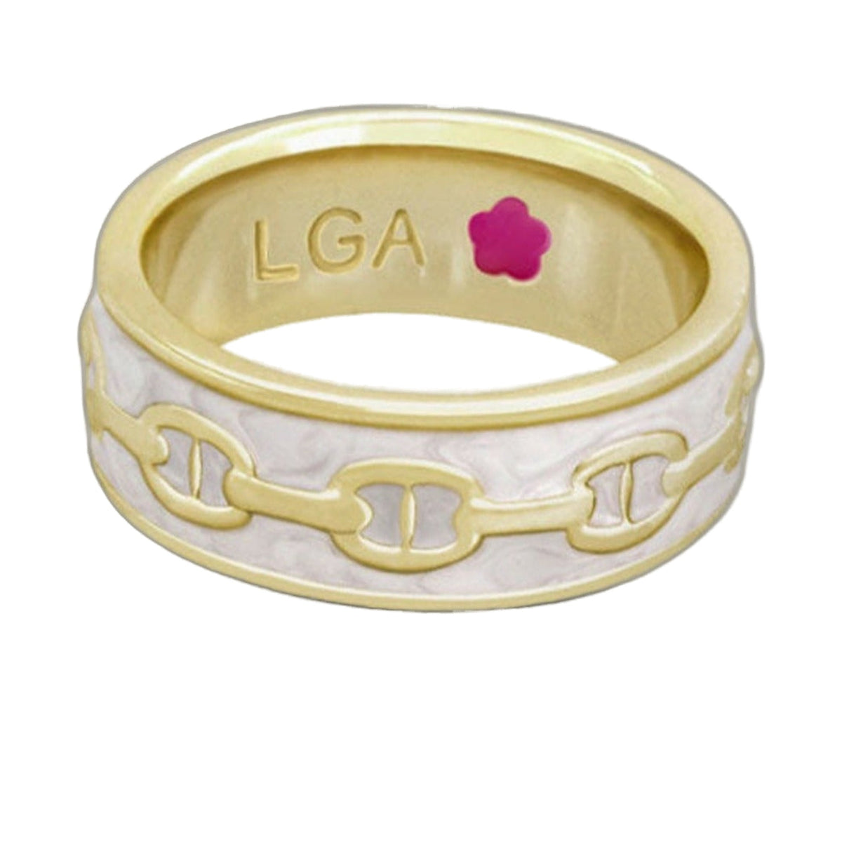 Laguna Links Band Ring Lauren G Adams gold toned band with linked motif LGA logo on Tampa Home & Garden Store