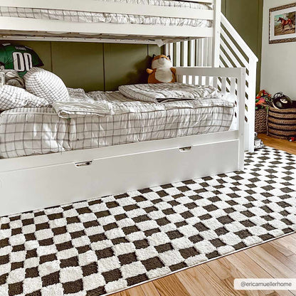 Lajos Black & White Checkered Plush Rug