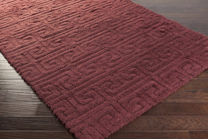 Lakota Area Carpet burgundy shag with ribbed texture by Boutique Rugs on dark wood floor on Tampa Home & Garden Store