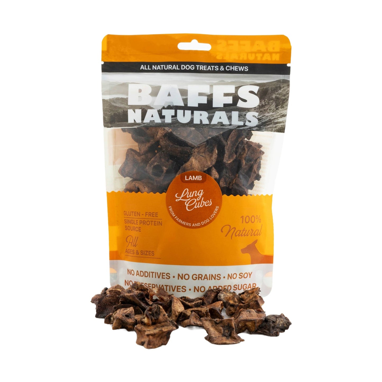 Cubos de pulmón de cordero premium totalmente naturales BAFFS NATURALS (bolsa de 7 oz)