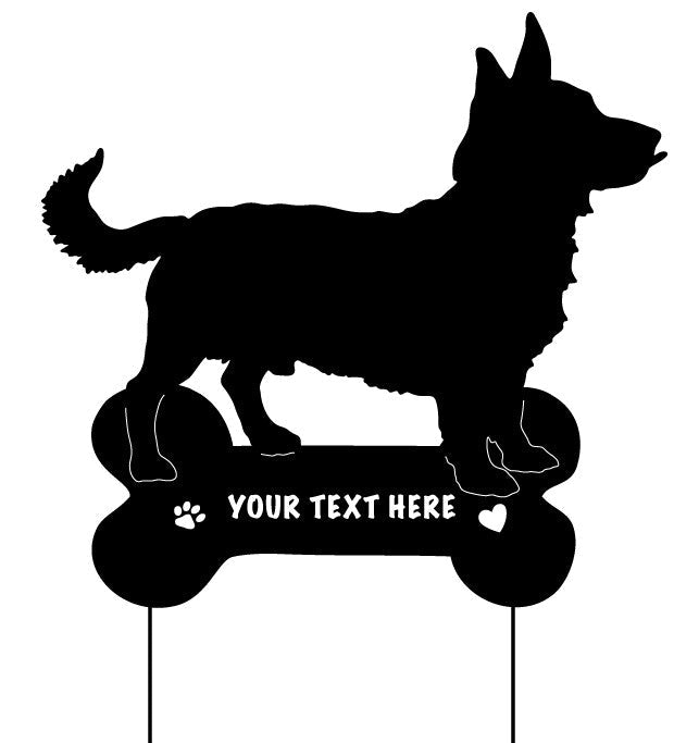 Lancashire Heeler garden stake silhouette with customizable text area by Rustica Ornamentals on Tampa Home & Garden Store