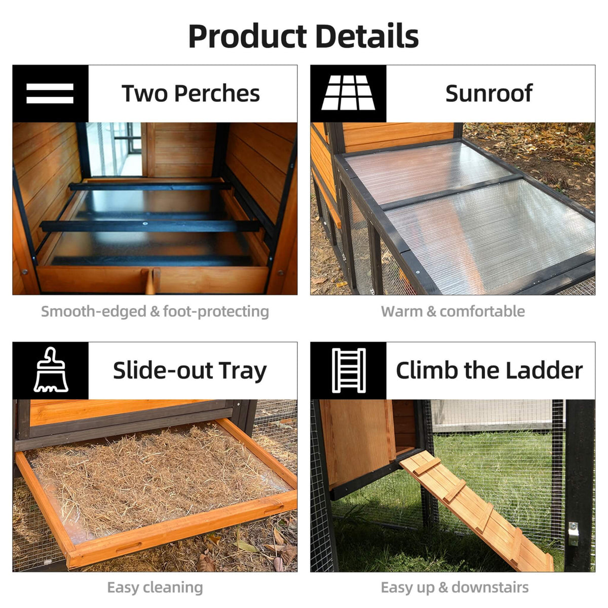 Large chicken coop with run and nesting box, 2 perches and sunroof by SAKSBY WHOLESALE on Tampa Home & Garden Store