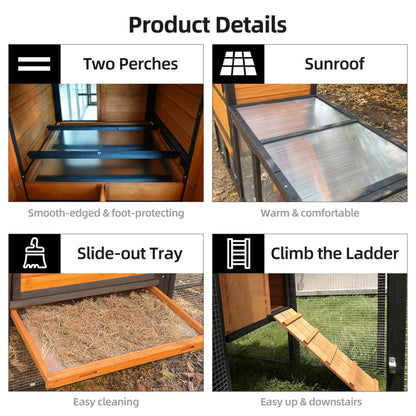 Large chicken coop with run and nesting box, 2 perches and sunroof by SAKSBY WHOLESALE on Tampa Home & Garden Store