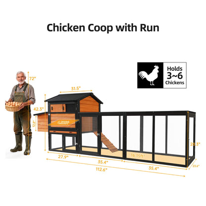 Large 114-inch outdoor wooden chicken coop with run and nesting box by SAKSBY WHOLESALE on Tampa Home & Garden Store