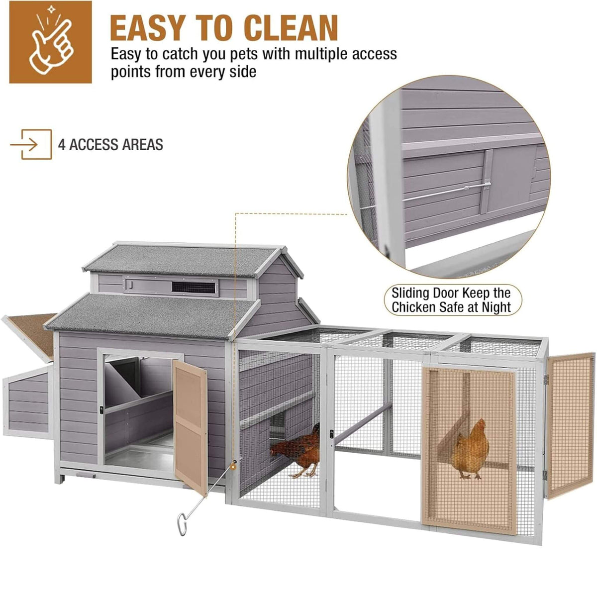 Large 115inch portable chicken coop with run and nesting boxes in grey panels for 8–10 chickens on Tampa Home & Garden Store