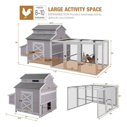 Chicken coop: 115-in portable coop with run and nesting boxes for 8–10 chickens, wood SAKSBY on Tampa Home & Garden Store