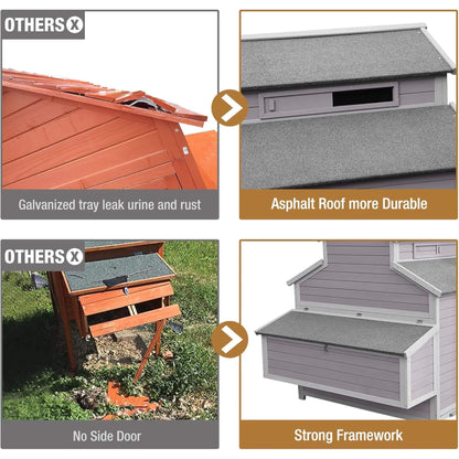 Large 115-inch portable chicken coop with run and nesting boxes, gray durable frame on Tampa Home & Garden Store