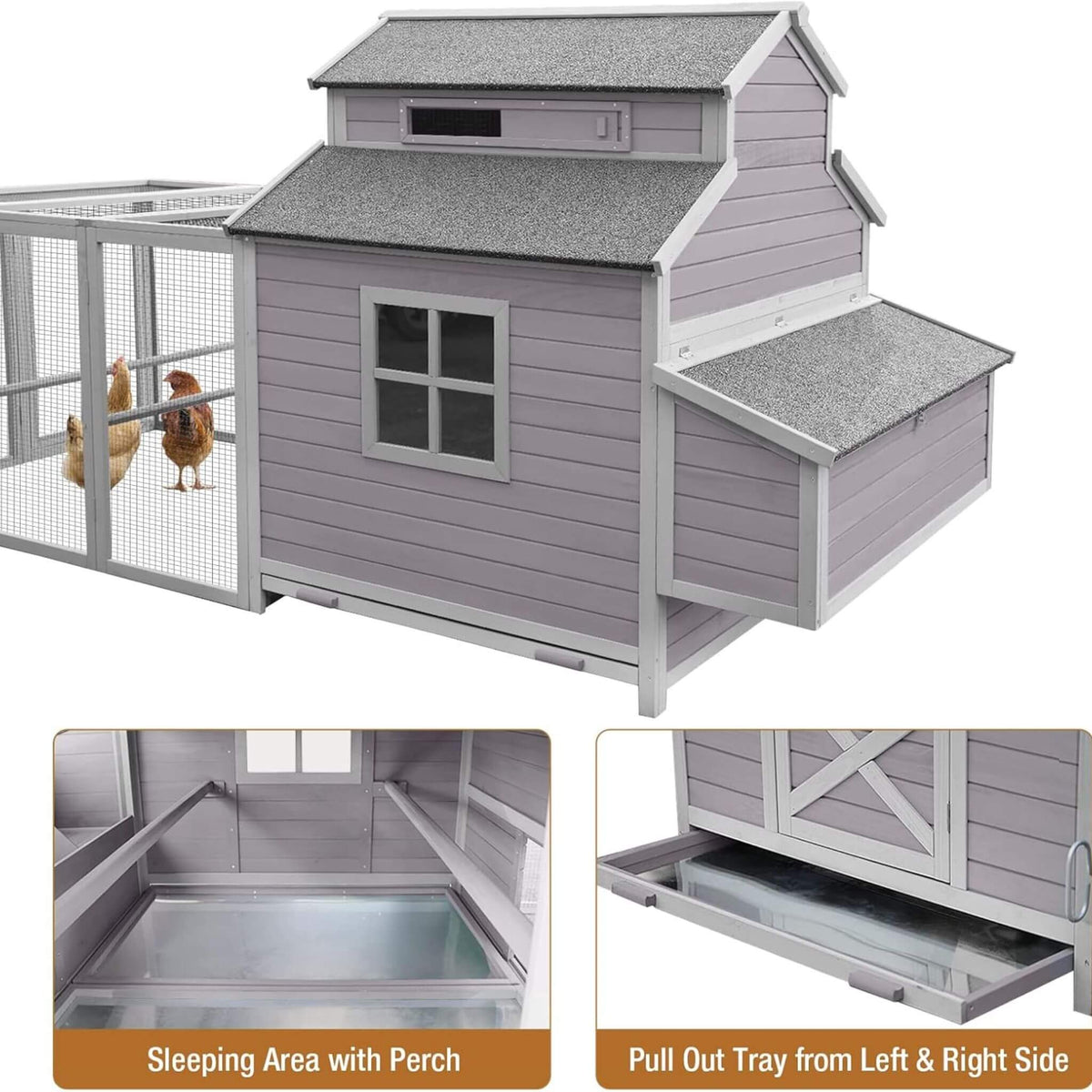 Large 115-Inch portable chicken coop with run and nesting boxes, gray wood by SAKSBY Wholesale on Tampa Home & Garden Store