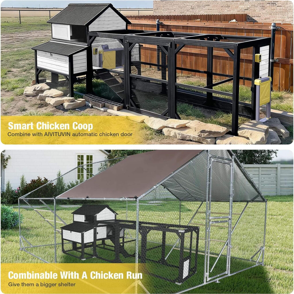 Large outdoor wooden chicken coop 118-inch with extended run and 6 nesting boxes, SAKSBY WHOLESALE on Tampa Home & Garden Store