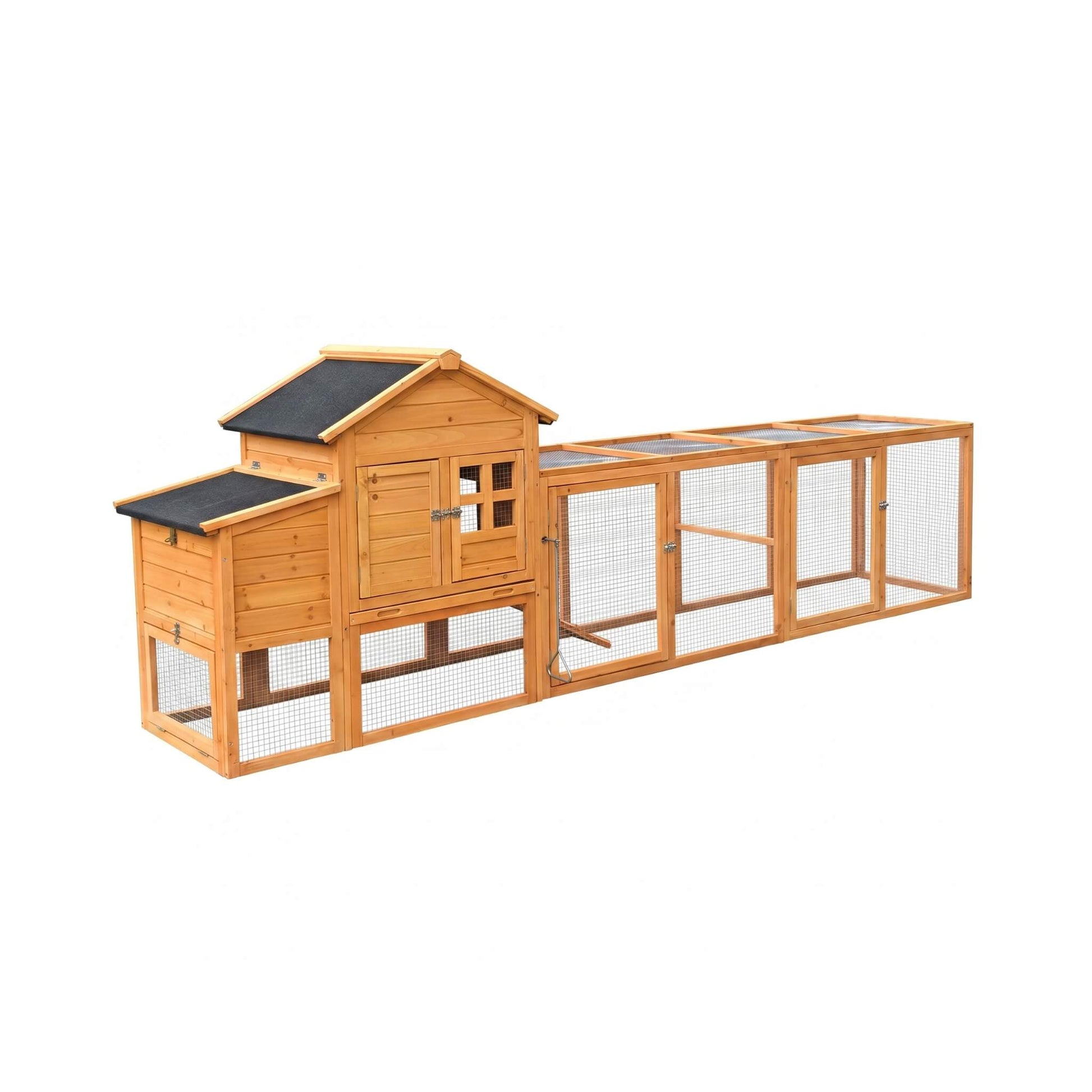 Large 122in chicken coop with run and nest box, tray in natural wood by SAKSBY Wholesale on Tampa Home & Garden Store