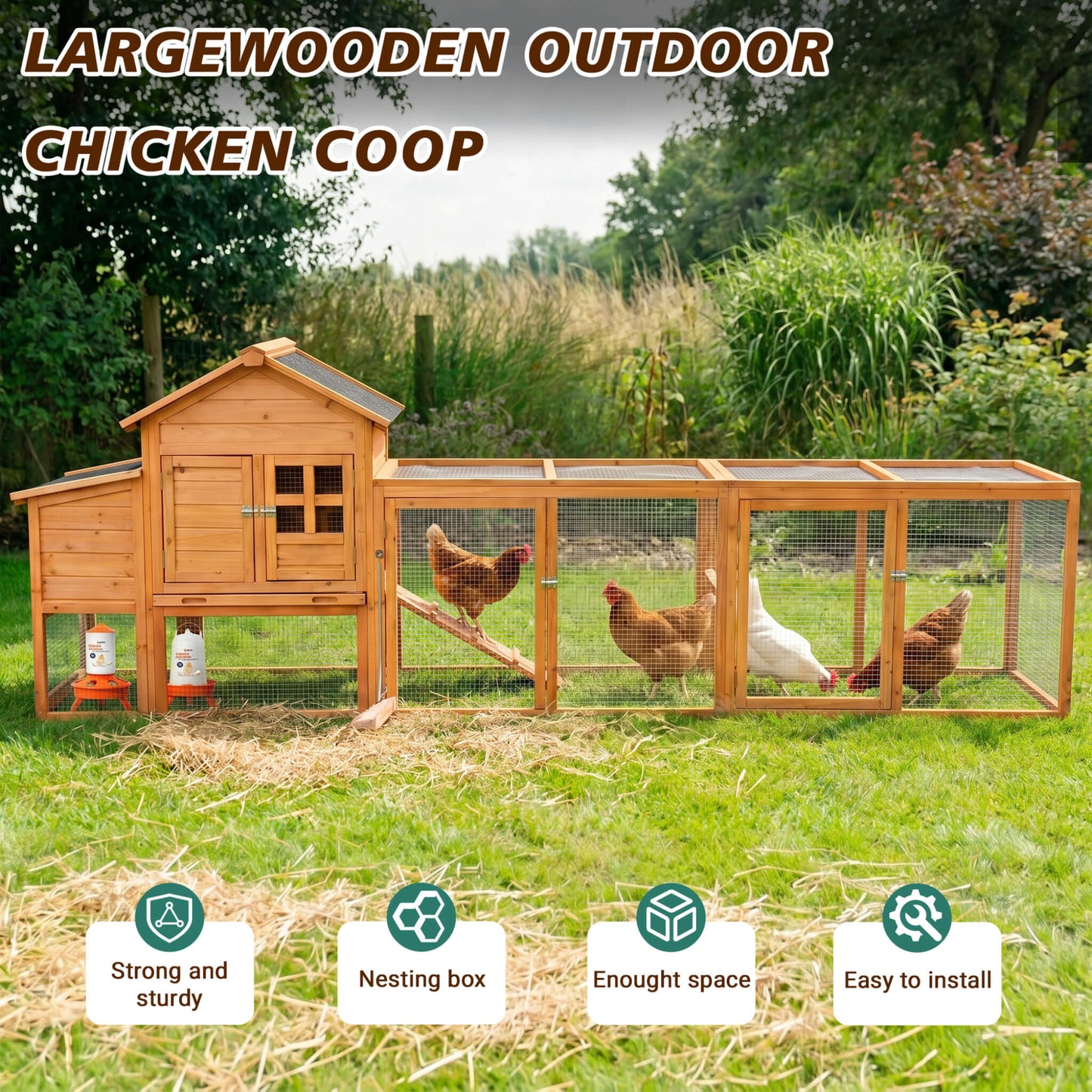 Large wooden chicken coop with run for 4–6 hens, nest box, removable tray SAKSBY Wholesale on Tampa Home & Garden Store