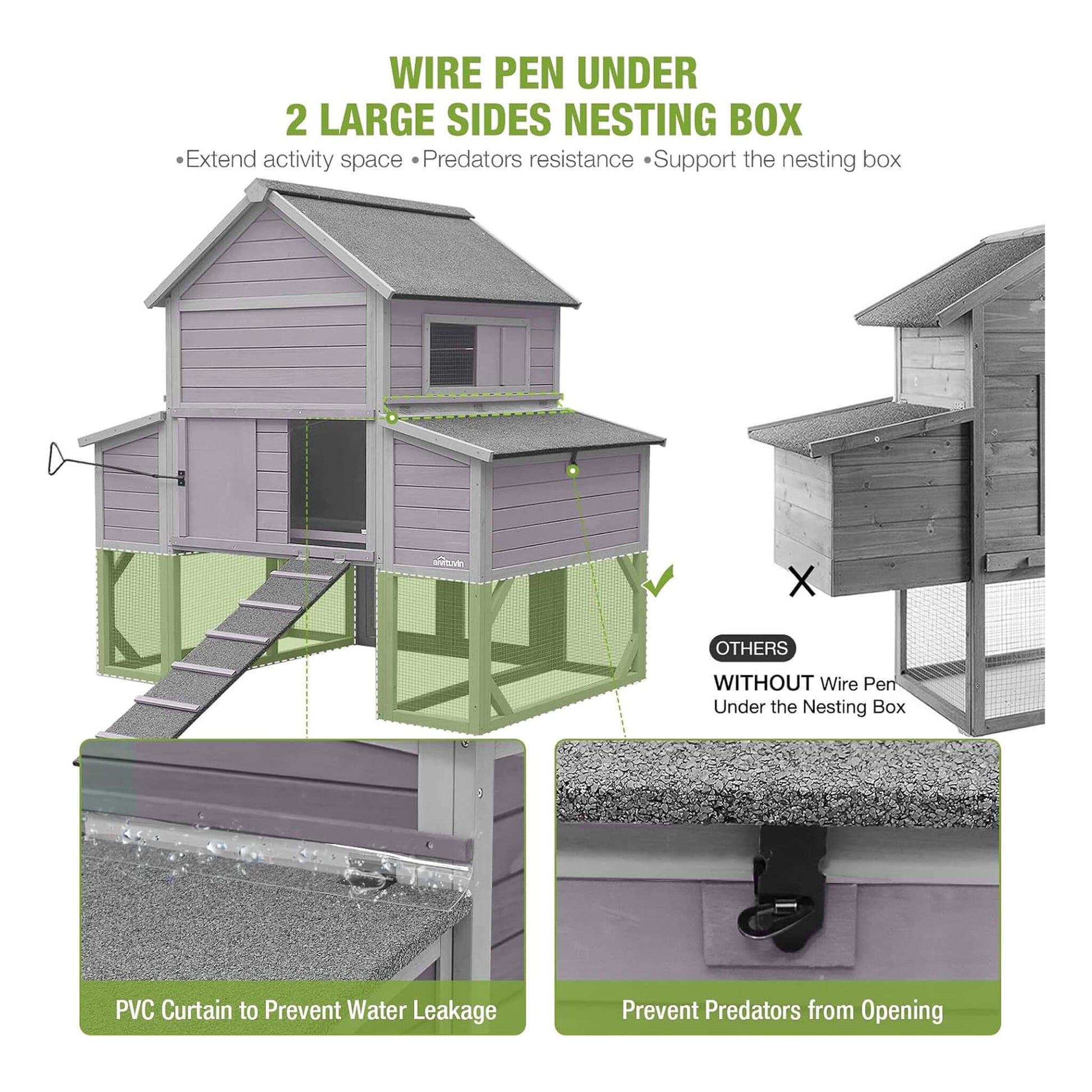 Large 137-Inch wooden chicken coop with run and 6 nesting boxes, gray by SAKSBY Wholesale on Tampa Home & Garden Store